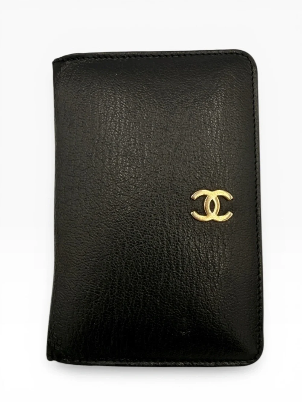 Chanel Vintage Black Leather Card Holder Wallet CC Logo Authenticated